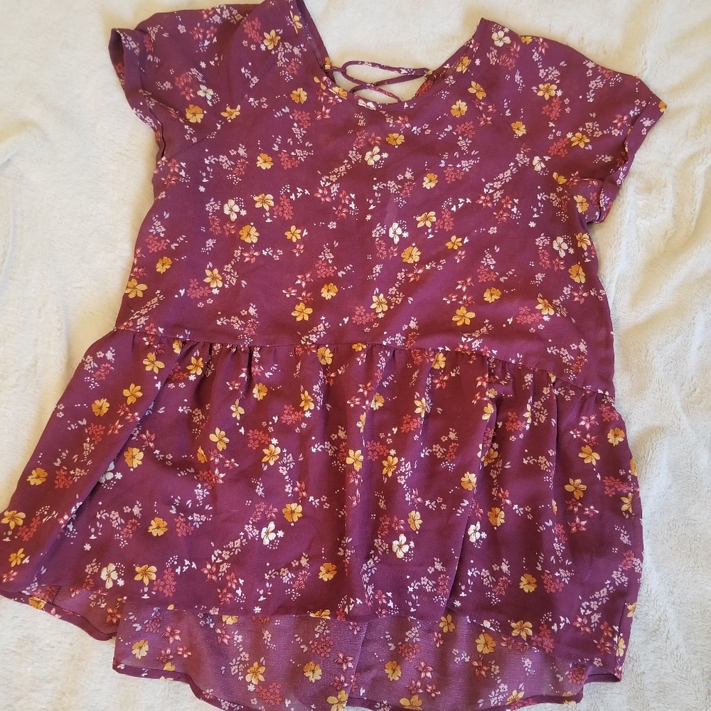 Floral burgundy sheer blouse